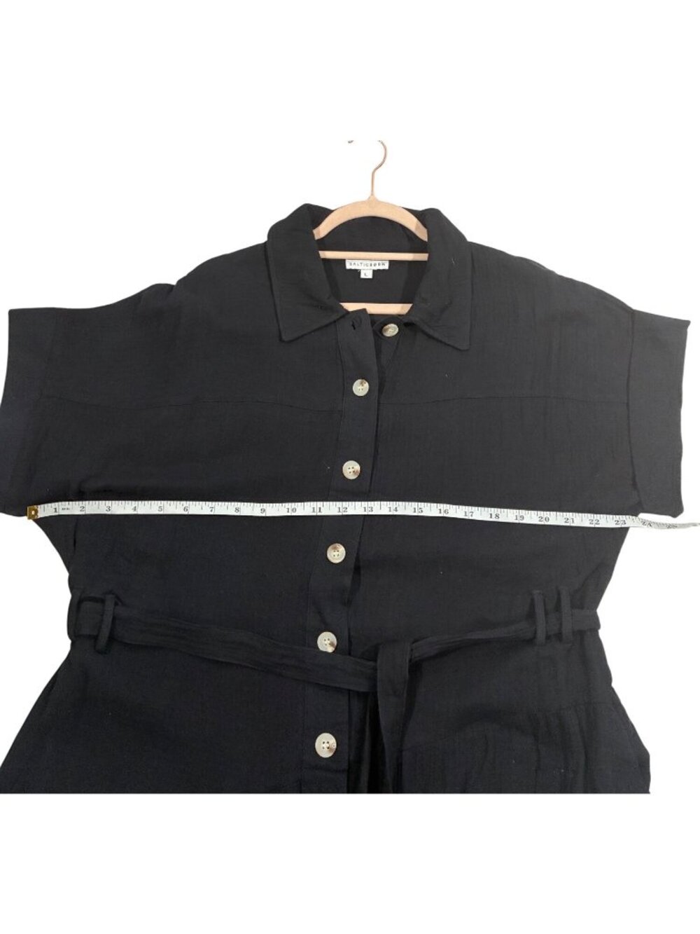 Baltic Born Aizey Black Button-Up slub cotton gauzy Maxi Dress Womens Size L - Picture 7 of 9